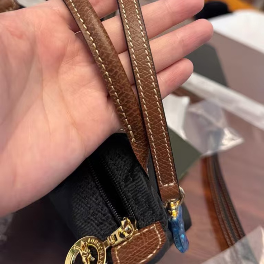 Longchamp Black Mini Top-Handle Crossbody with Brown Trim - Picture 7 of 8